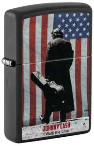 Zippo 46166, Johnny Cash Walk the Line Design, Black Matte Finish Lighter, NEW - Picture 1 of 3