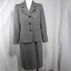 Kasper Womens Skirt Suit Brown Heathered Pockets Buttons Notch Lapel Petites 8P - Picture 1 of 12