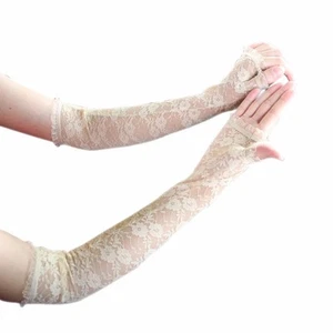 Women Lady's Bride Wedding Long Elegant Lace Evening Gloves - Picture 1 of 13