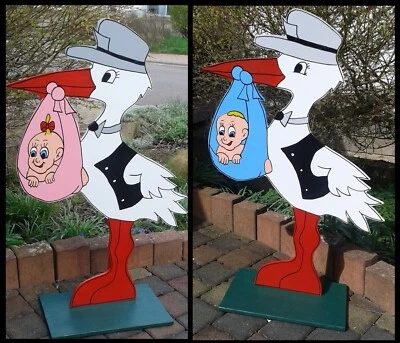 Herzding Klapperstorch mit Smoking, Holz Storch zur Geburt, Größen- und Farbwahl - Bild 1 von 4