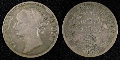 India-British Victoria Silver 1840 Rupee KM# 457.1 (27 364) - Image 1 of 3