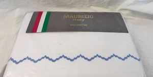 4 pc Maurizio Made in Italy 100% Cotton Blue & White King Sheet Set NIP - Picture 1 of 12