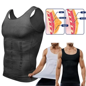 Mens Slimming Body Vest Shirt Shaper Chest Compression Muscle Tank Tummy Control - Picture 1 of 22