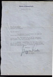 LETTERA FIRMATA dicembre 1954 George M. Leader Pennsylvania Senato e Governatore - Foto 1 di 2