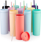 Multicolor Skinny Tumblers with Lids and Straws (12 Pack) - 16Oz Double Wall Acr
