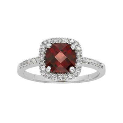 Simulated Ruby & Moissanite With Pure 10K White Gold Halo Wedding Ring For Women - Image 1 of 4