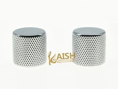 2x Chrome Guitar Bass Flat Top Barrel Knobs 18mm Diameter Tele Guitar Knobs - Image 1 of 4