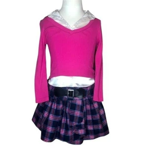 Youngland Girls 2-Piece Outfit Pink Blouse Top w Plaid Skirt School Girl Size 5T - Picture 1 of 5
