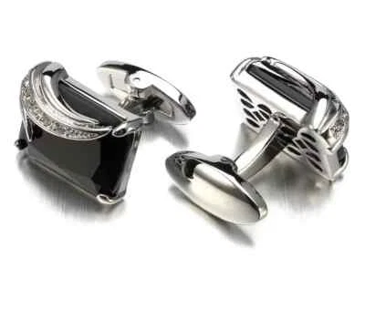 Gemelos negros plateados para hombre joyas diamantes de imitación clásicos gemelos 1 par de camisas Foto 1 de 4