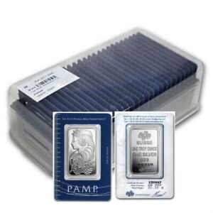 Box of 25 - 1 oz Pamp Suisse Lady Fortuna .999 Fine Silver Bar in Assay Card 