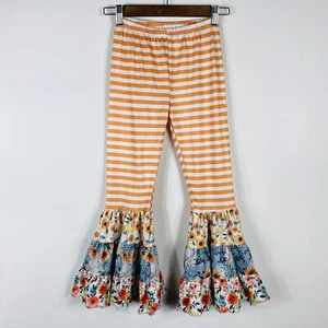Girls Size 10 Striped Floral Tiered Ruffle Hem Pull On Pants Orange - Picture 1 of 4