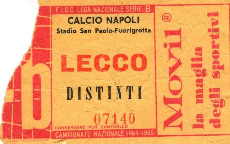 Rarissimo Biglietto Stadio NAPOLI-LECCO 1964/1965 DISCRETE CONDIZIONI - Immagine 1 di 1
