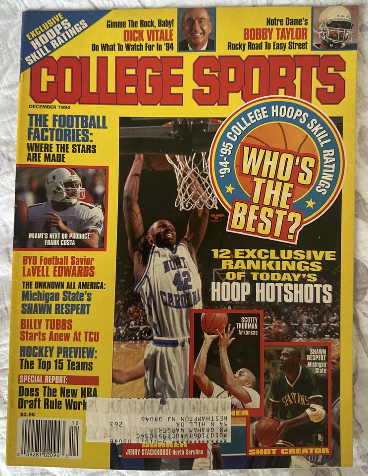 Jerry Stackhouse Unc Baloncesto 1994 College Hoops Revista Scotty Thurman NCAA Foto 1 de 1