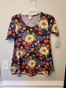 New Lularoe Perfect T XS Extra Small Purple Flowers Floral Flowy T Shirt  - Picture 1 of 5