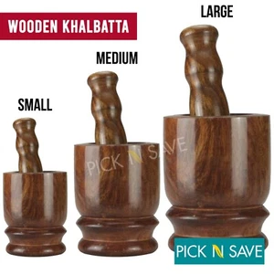 Holzmörser/Stößel Set Khalbatta Küchenwerkzeug Schleifer Schüssel S/M/L - Bild 1 von 8