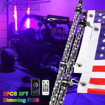 2x LED RGB Spiral Chasing Whip Lights Antenna Flag For Arctic Cat Can-Am Polaris - Image 1 of 4
