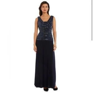 R&M Richards Metallic A-Line Gown Drape Neck Sleeveless Dress NEW Sz 6 Black - Picture 1 of 9