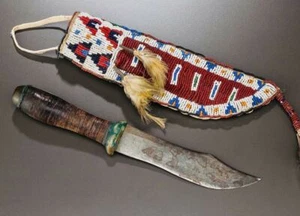 Indian Beaded Knife Cover Native American Sioux Hide Knife Sheath - Picture 1 of 1