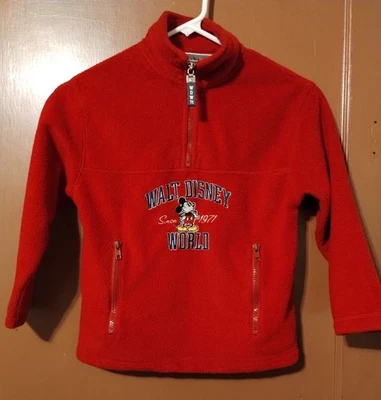 Vintage Mickey Mouse WALT DISNEY WORLD Size Kids Small Red PULLOVER FLEECE - Image 1 of 4