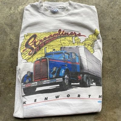 Vintage 90s Kenworth Shirt Mens L Tonkin Trucker Motorcycle 3D Style Graphic - Image 1 of 4