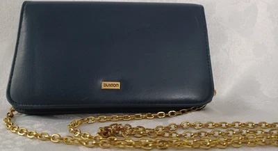 BUXTON SOFT LEATHER GOLD CHAIN STRAP BLUE CROSSBODY PURSE WALLET CLUTCH BAG - Image 1 of 4