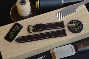18 mm Cinturino artigianale pelle marrone MTstraps Handmade Leather Strap Band - Picture 1 of 11