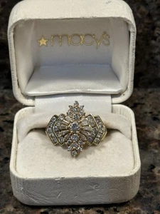 Ring Natural Diamonds Cluster Large 14K Yellow Gold 8g Size 8 - Picture 1 of 5