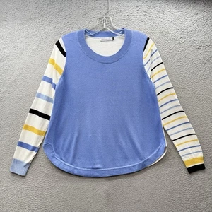 Zaket & Plover Linen Blend Sweater Pullover Blue Yellow Stripe Sleeve Colorblock - Picture 1 of 11