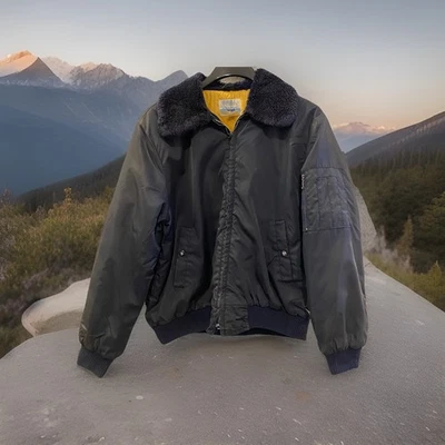 Vintage Sears Work Leisure Mens LARGE 80's Blue Nylon Flight Bomber Jacket Coat - Image 1 of 4