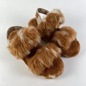 UGG Oh Yeah Fur Slides Natural Spots Womens Size 6 Brand New No Tags - Picture 1 of 15