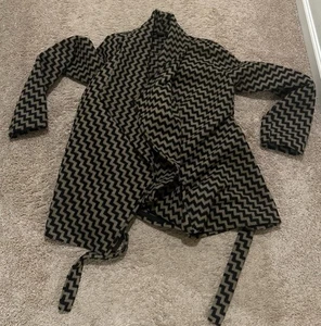 Anthropologie Tulle Y2k Jacket Women Small Brown Black Chevron Zig Zag Wrap Coat - Picture 1 of 9