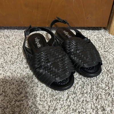SoftSpots Black Leather Sandal Women’s Size 9 Wide Adjustable  - Image 1 of 4