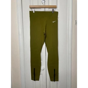 NEW Nike Olive Green Athletic Leggings Size Medium Ankle Zipper - Picture 1 of 6