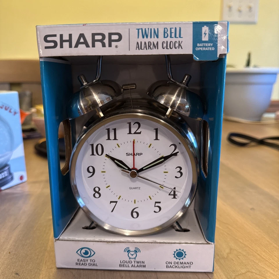 Sharp Black Twin Bell Alarm Clock for Heavy Sleepers Loud Bell Alarm