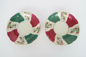 Par de platillos vintage verde rojo y dorado patrón de uva hechos en el Japón ocupado - Imagen 1 de 7
