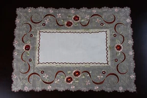 Embroidery Embroidered Handmade Red Ruby Jeweled Rhinestone Placemat Runner Deco - Picture 1 of 7