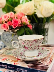 Lefton Musical Tea Cup Saucer Plays Spoonful of Sugar Sankyo Floral Music Box - Picture 1 of 5