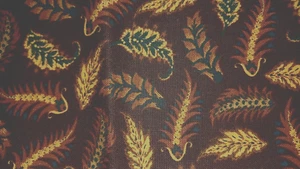 Vtg Jacobean Garden Connecting Threads Cotton Fabric Leaves on Brown 18x44 - Picture 1 of 5