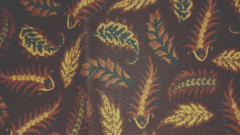 Vtg Jacobean Garden Connecting Threads Cotton Fabric Leaves on Brown 18x44 - Image 1 of 4