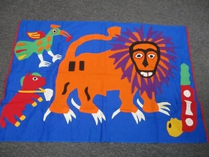 BABY CRIB COVERLET w COLORFUL APPLIED LION BIRD & MORE 30" X 44" ~ HAND STITCHED - Picture 1 of 7