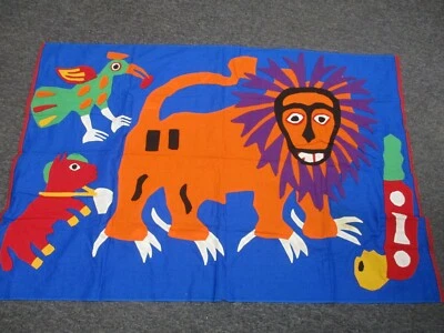 BABY CRIB COVERLET w COLORFUL APPLIED LION BIRD & MORE 30" X 44" ~ HAND STITCHED - Image 1 of 4