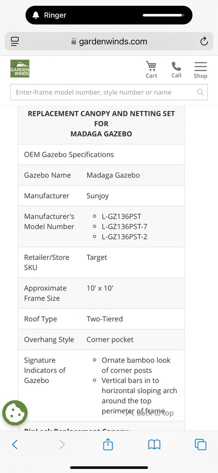 Toldo de repuesto Target Madga Foto 1 de 3