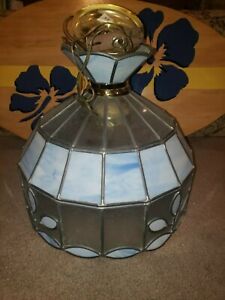Vintage Hanging Swag Tiffany Kitchen Light Pane Stained Glass Lamp Mexico