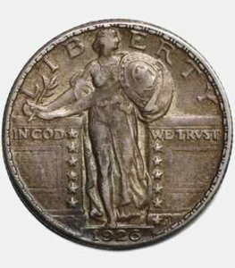 1926 USA Philadelphia Standing Liberty Quarter 25c 1/4 Dollar silver coin, XF - Picture 1 of 3