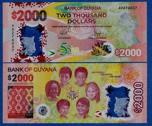 Guyana 2000 Dollars (2022) Polymer UNC Comm. Banknote - 55 Years Independence - Picture 1 of 1