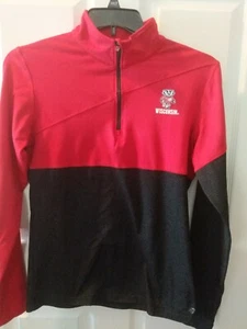 Unisex NCAA WI Badgers Long Sleeve Red & Gray 1/4 Zip Pullover Sz. L - Picture 1 of 5