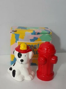 Vintage Russ Dog and Fire Hydrant 3” Salt and Pepper Shakers - Picture 1 of 5