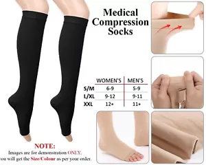 A Pair Men Women's Open Toe Compression Socks Pain Relief Leg Foot Calf Support  - Picture 1 of 17