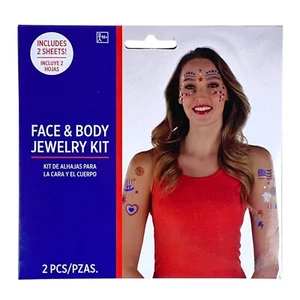 Patriotic Face and Body Jewelry Kit 2 Sheets Rhinestones and Shimmer Stickers - Picture 1 of 3