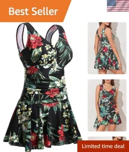 Women's Plus-Size Flower Printing Shaping Body One Piece Swim Dresses Swimsuit - Picture 1 of 7